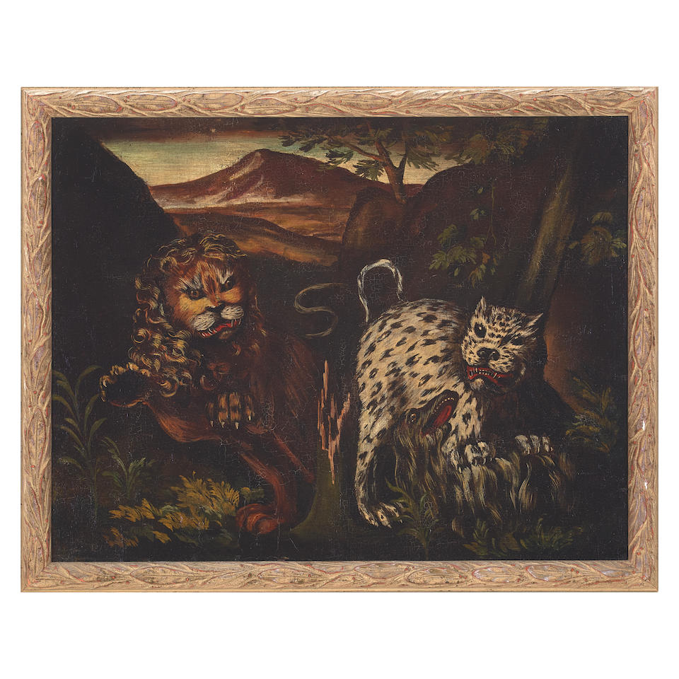 Italian School (late 19th century) Hunt scene of lions and leopards each 13 3/4 x 17 3/4in (35 x... - Image 2 of 4