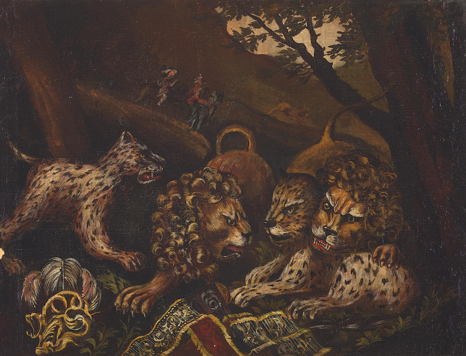 Italian School (late 19th century) Hunt scene of lions and leopards each 13 3/4 x 17 3/4in (35 x... - Bild 3 aus 4