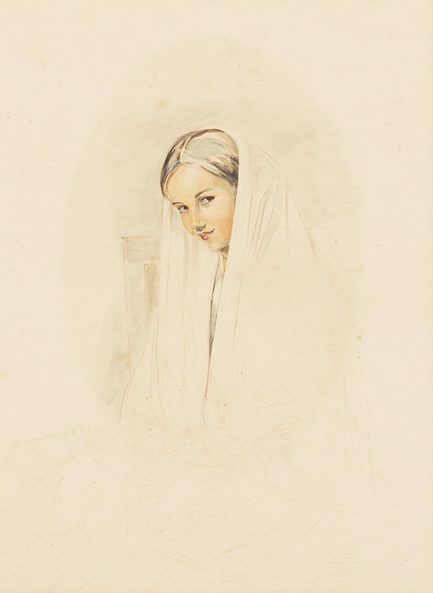 John Frederick Lewis, RA, POWS (British, 1804-1876) A Spanish girl 12 x 9in (30.5 x 23cm) (sight)