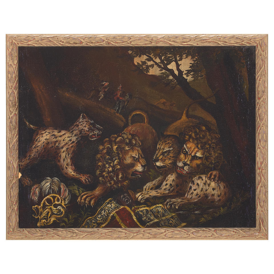 Italian School (late 19th century) Hunt scene of lions and leopards each 13 3/4 x 17 3/4in (35 x... - Image 4 of 4