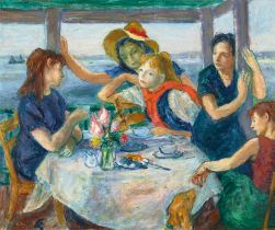 Robert Philipp (American, 1895-1981) At the breakfast table (friends) 25 x 30in (63.5 x 76.2cm)