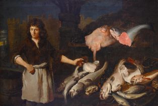 Samuel Hofmann (Swiss, 1595-1649) The fishmonger 54 1/2 x 79 1/2in (138.4 x 202cm)