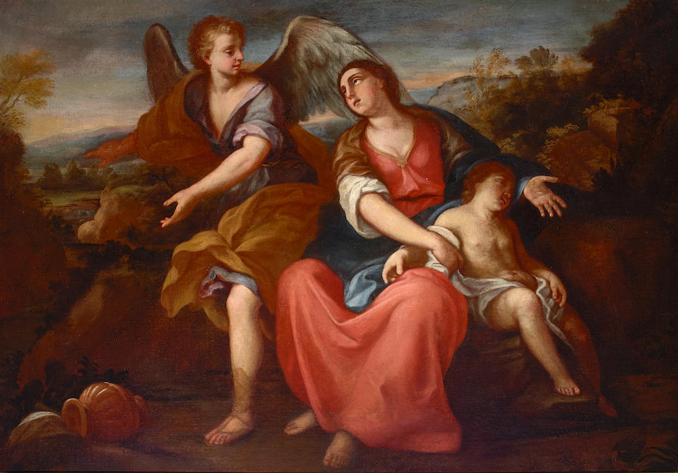 Italian School (18th century) Hagar and Ismael in the desert 46 1/2 x 66in (118.1 x 167.6cm)