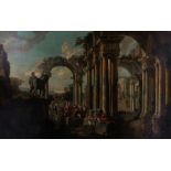 Studio of Giovanni Paolo Panini (Italian, 1691-1765) A capriccio of classical ruins with soldier...