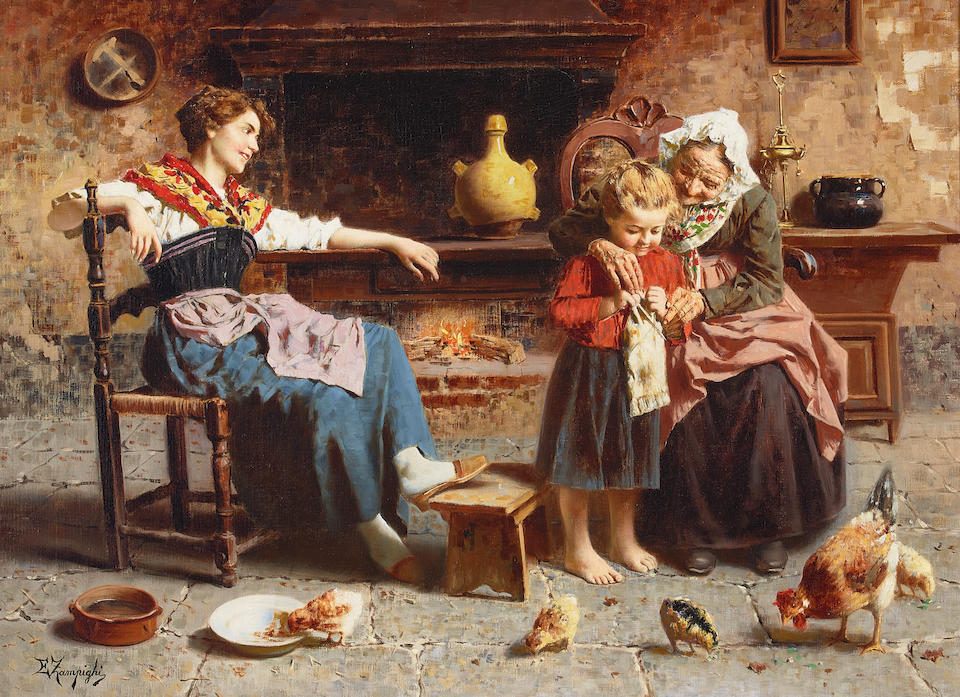Eugenio Zampighi (Italian, 1859-1944) Three generations 22 x 30in (56 x 76.5cm)