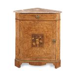 A French late 19th century rosewood, tulipwood, fruitwood marquetry and parquetry encoignure or ...