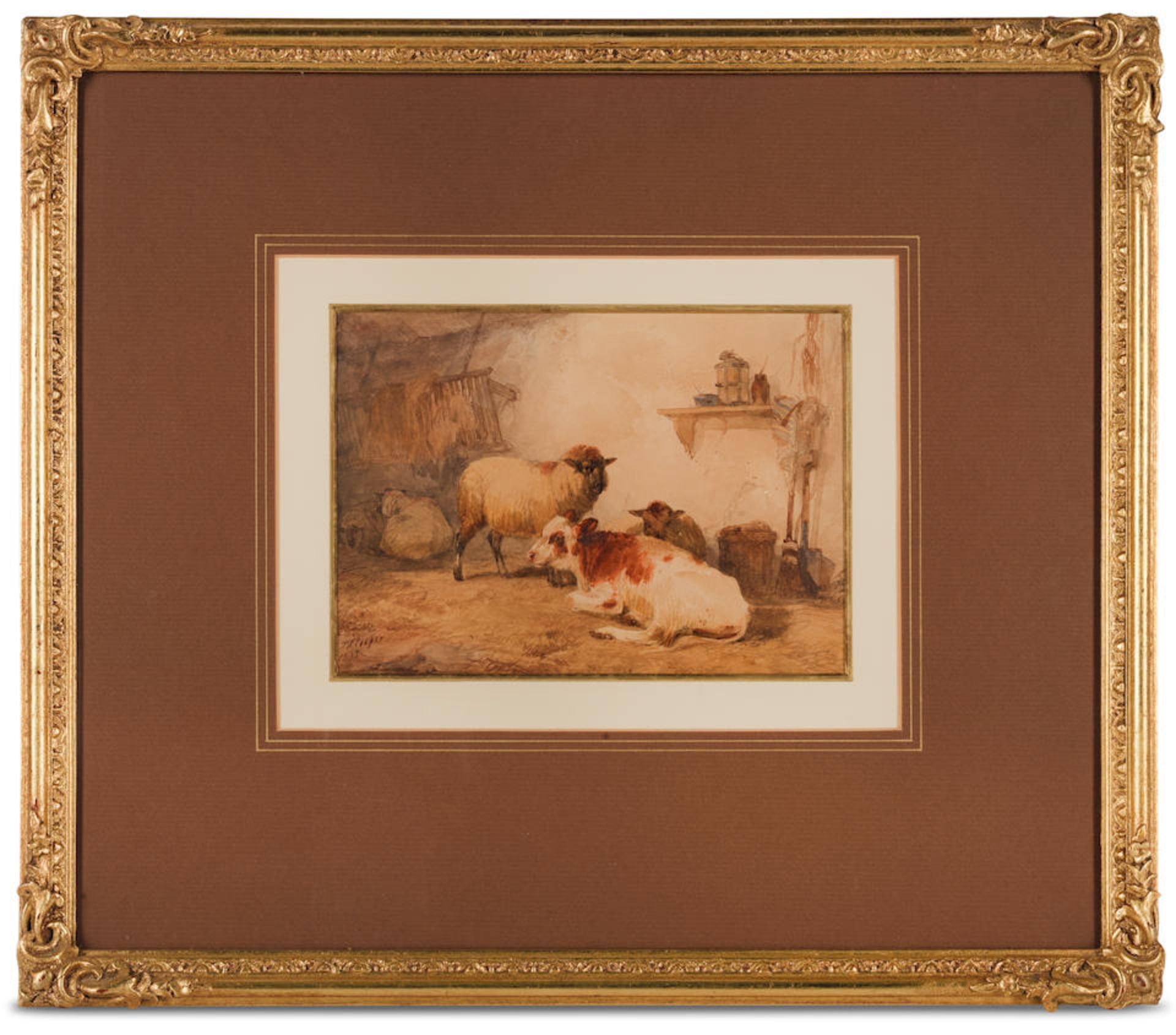 Thomas Sidney Cooper, RA (British, 1803-1902) Sheep and a calf in a stable - Bild 2 aus 3