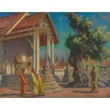 William Samuel Horton (American, 1865-1936) Buddhist monks before a temple, thought to be in Burma