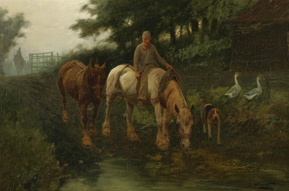 George Wright (British, 1860-1942) Taking the horses to water