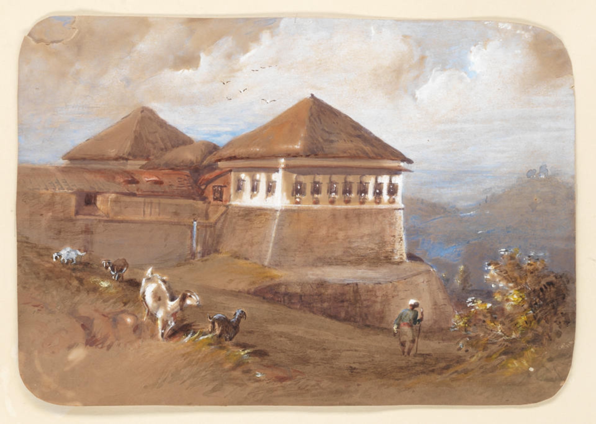English School, 19th Century A view of Mercara Fort (Madikeri Fort) circa 1852 and three additio...