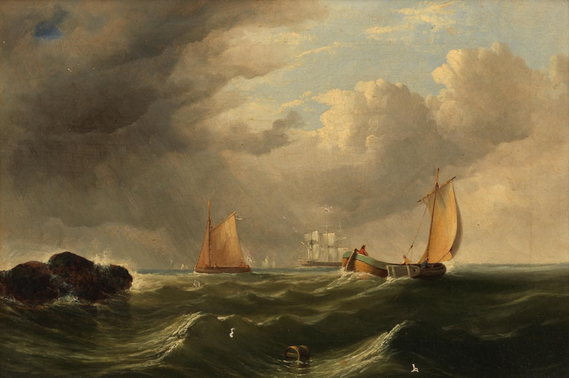 Follower of Clarkson Stanfield, RA (British, 1793-1867) Sailing boats in a choppy sea, a pair (2) - Image 2 of 7