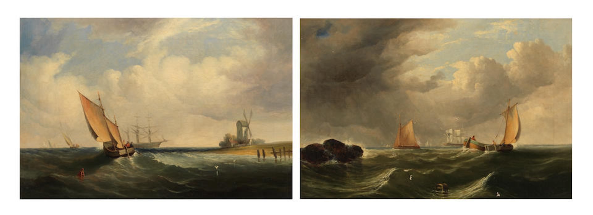 Follower of Clarkson Stanfield, RA (British, 1793-1867) Sailing boats in a choppy sea, a pair (2) - Image 3 of 7