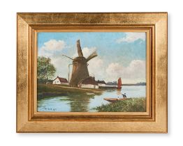 Windmill, oil on canvas, signed K M East - c.1914