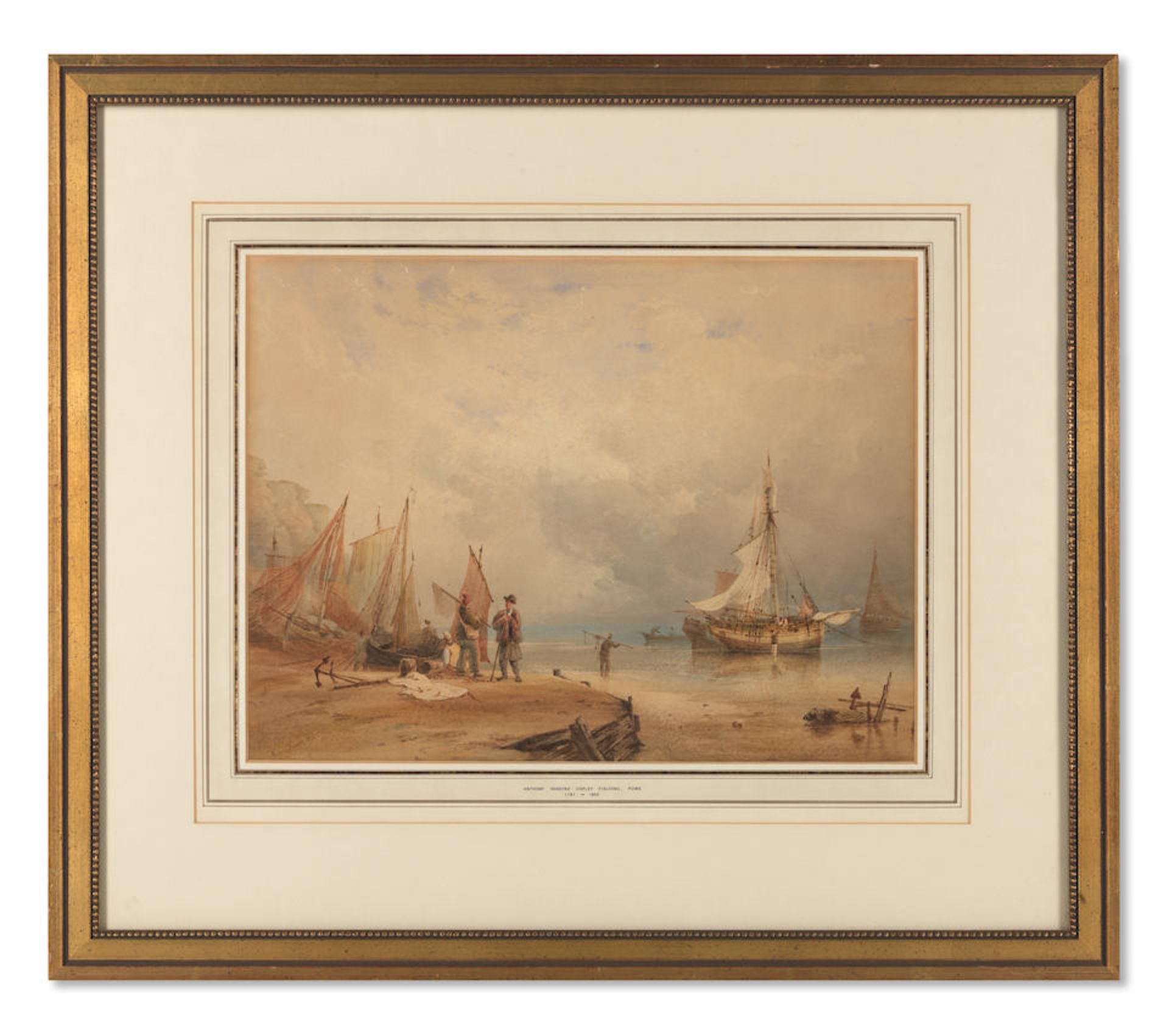 Anthony Vandyke Copley Fielding, P.O.W.S. (British, 1787-1855) Beach scene with boats moored at ... - Image 3 of 3