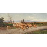 Alfredo de Simoni (Italian, circa 1870-circa 1900) Shepherd boy and flock in the Roman Campagna