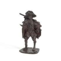 H. Saba (20th century): A patinated bronze figure of a frontiersman cast by the Valsuani foundry