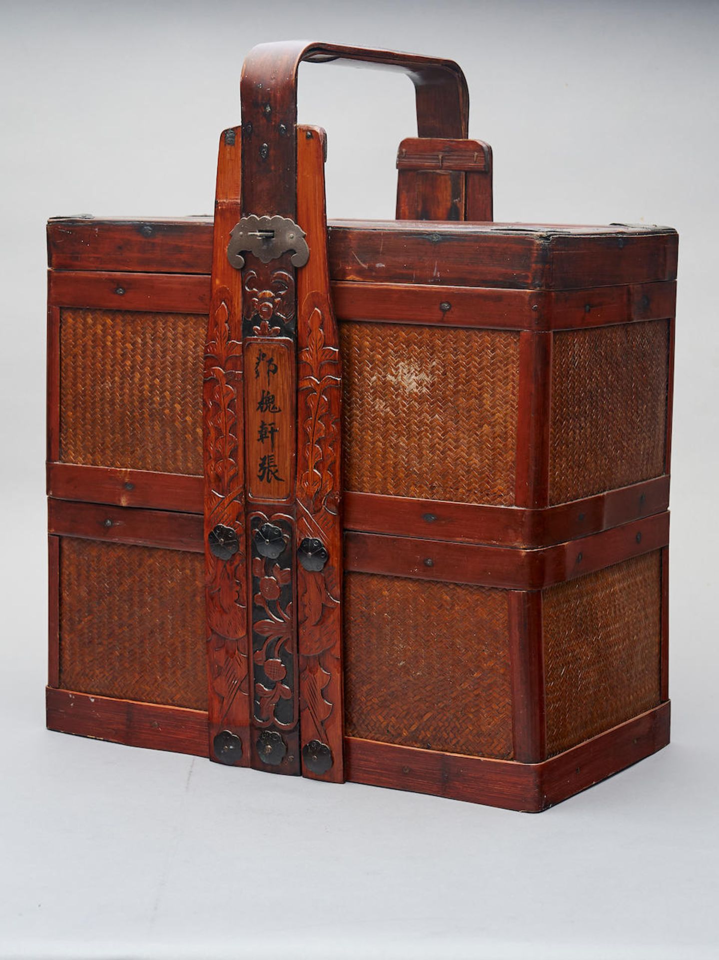 A bamboo two-tiered picnic box Dated by inscription yisi year 1905