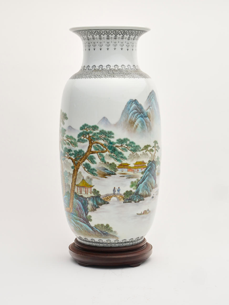 A famille rose 'landscape' vase Jingdezhen six-character iron-red seal mark, mid 20th century