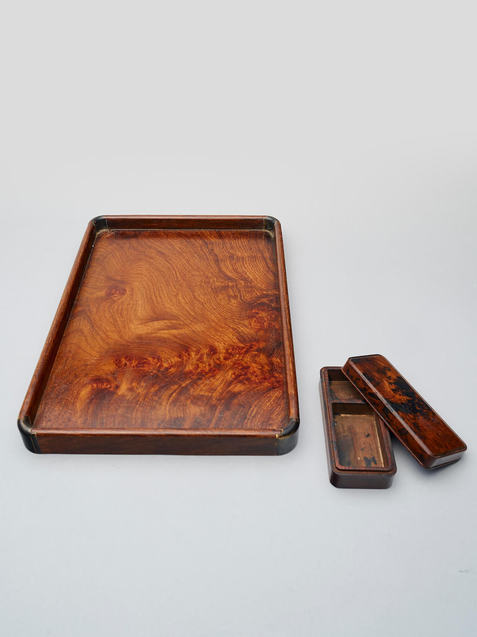 A huanghuali scholar's tray, and a covered box 20th century (2)