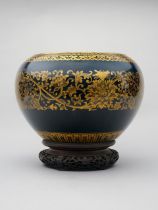 A blue glaze and gold painted 'scrolling lotus' pot Qianlong six-character mark (2)