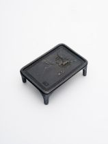 A bronze ink-cake stand Edo period, seal mark of [琢斎] takusai