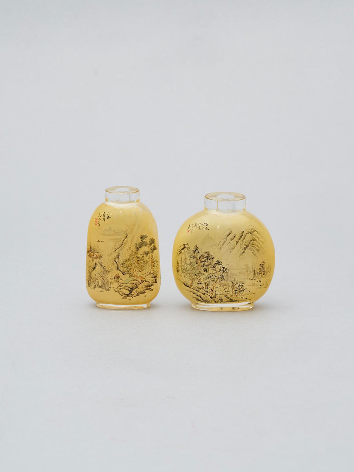 Two glass inside painted snuff bottles 20th century (2)