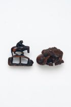 A WOOD MONKEY AND HORSE, AND A HORSE NETSUKE Meiji Period (2)