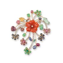 BROCHE PIERRES DE COULEUR ET DIAMANTS GEM-SET AND DIAMOND BROOCH