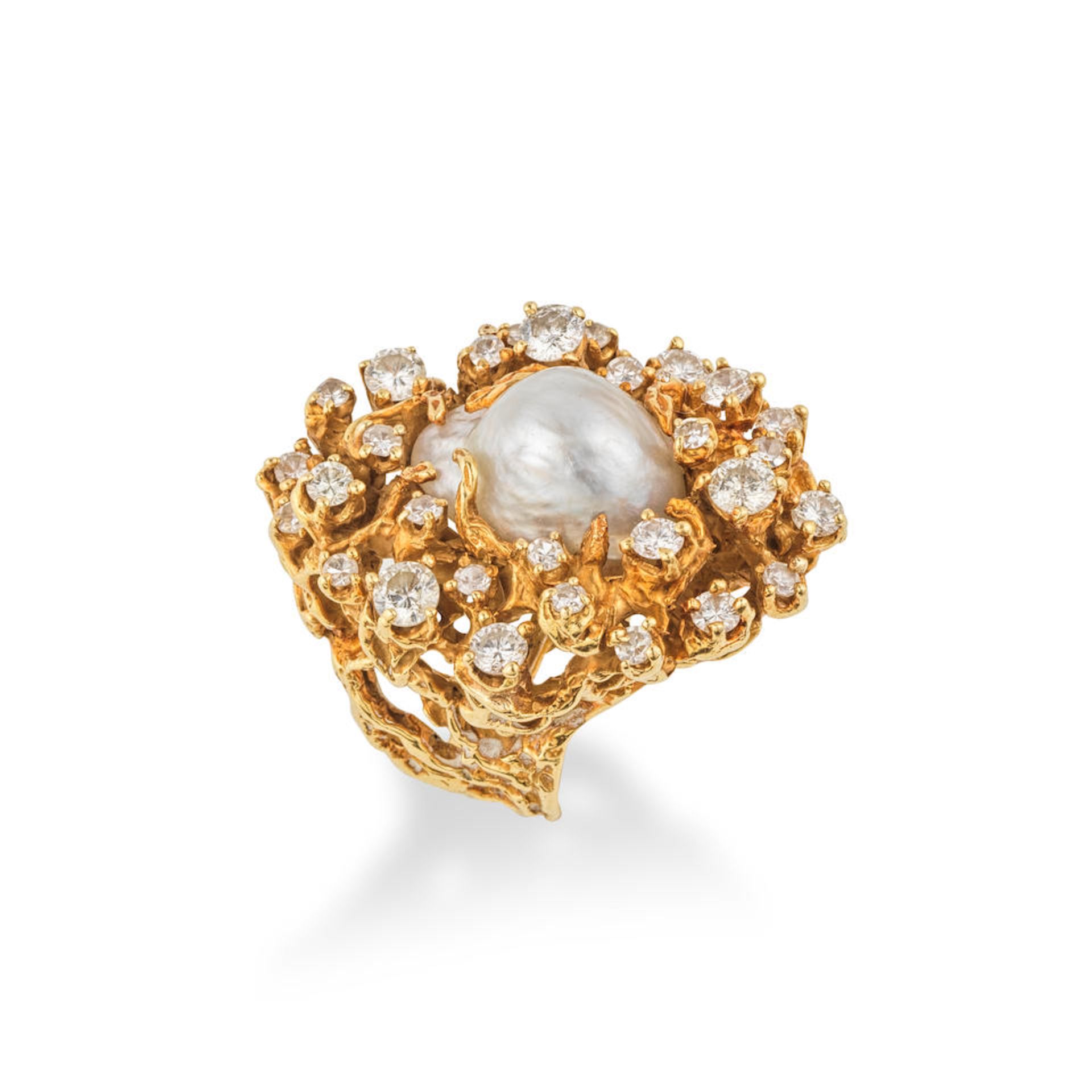 BAGUE PERLE DE CULTURE ET DIAMANTS CULTURED PEARL AND DIAMOND RING - Bild 2 aus 5