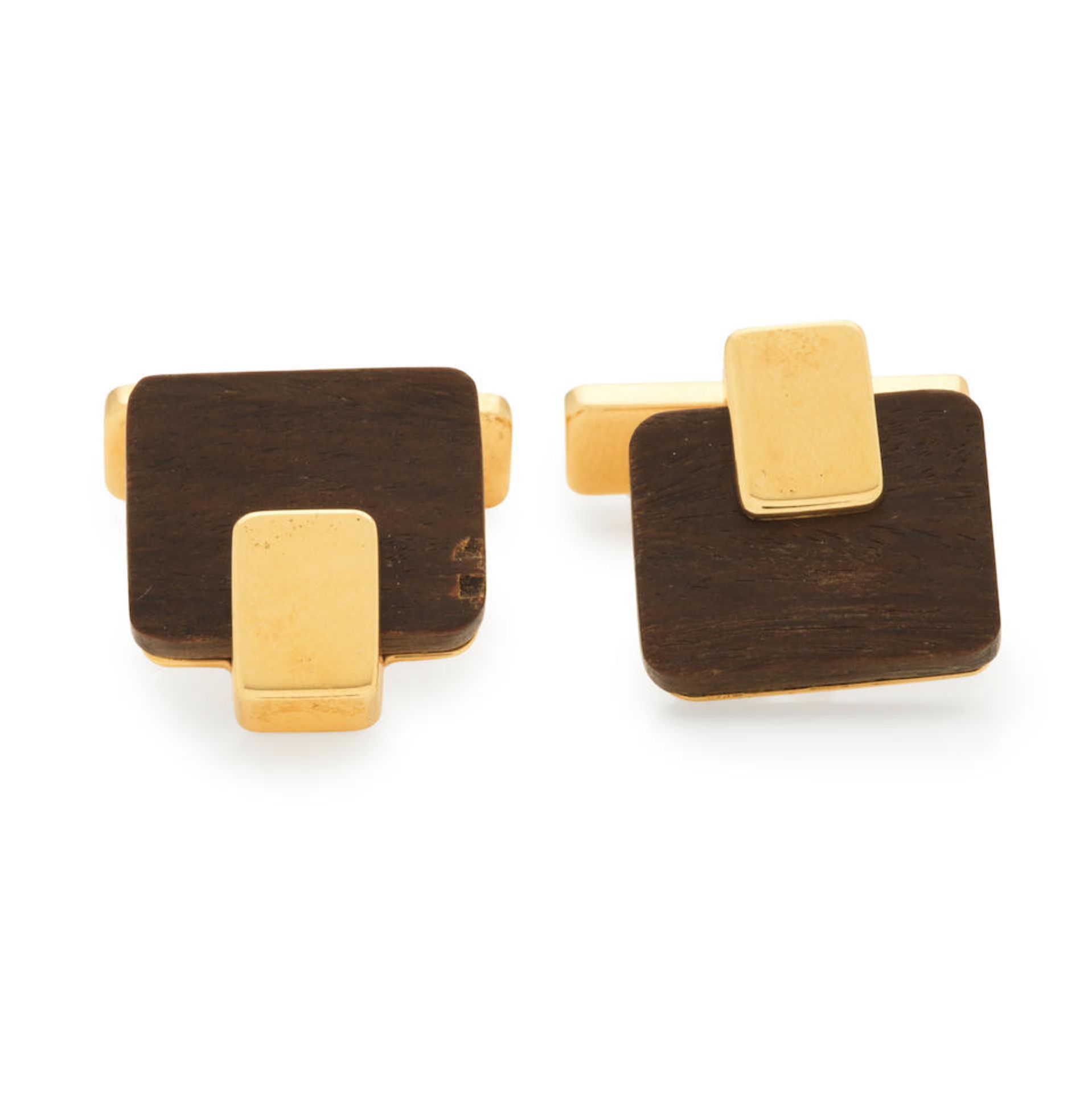 PAIRE DE BOUTONS DE MANCHETTE OR ET BOIS PAIR OF GOLD AND WOOD CUFFLINKS - Bild 2 aus 3