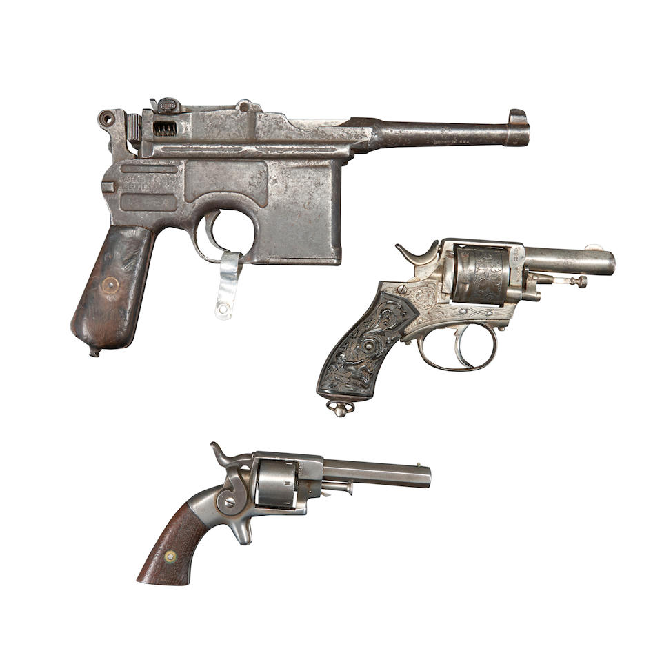 C96 Broomhandle Mauser, and Two small Revolvers, Curio or Relic firearm