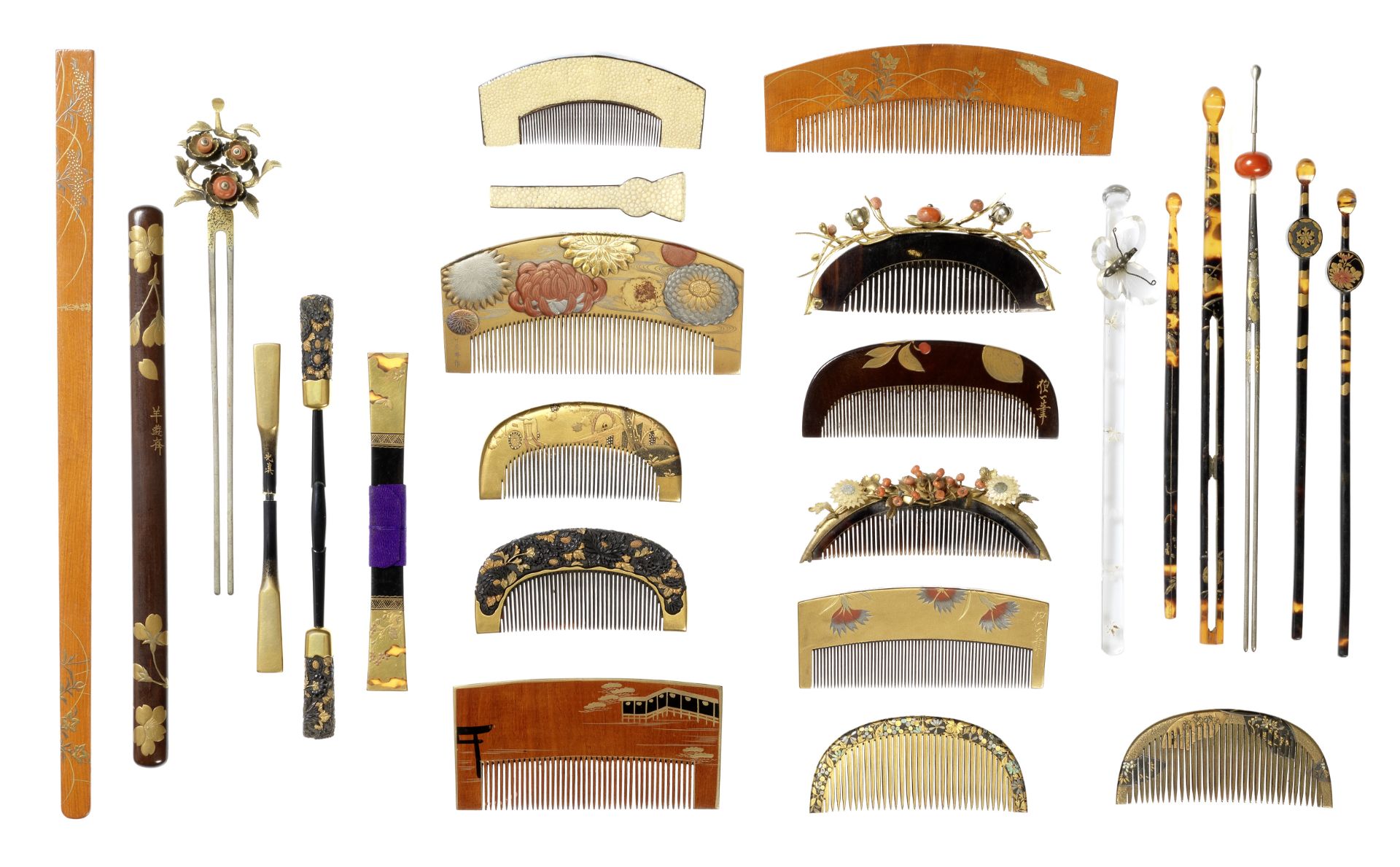 A RARE COLLECTION OF ASSORTED HAIR ACCESSORIES Meiji (1868-1912) era, late 19th/early 20th centu...