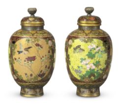 ATTRIBUTED TO NAMIKAWA YASUYUKI (1845-1927) OF KYOTO A Pair of Cloisonn&#233;-Enamel Jars with E...
