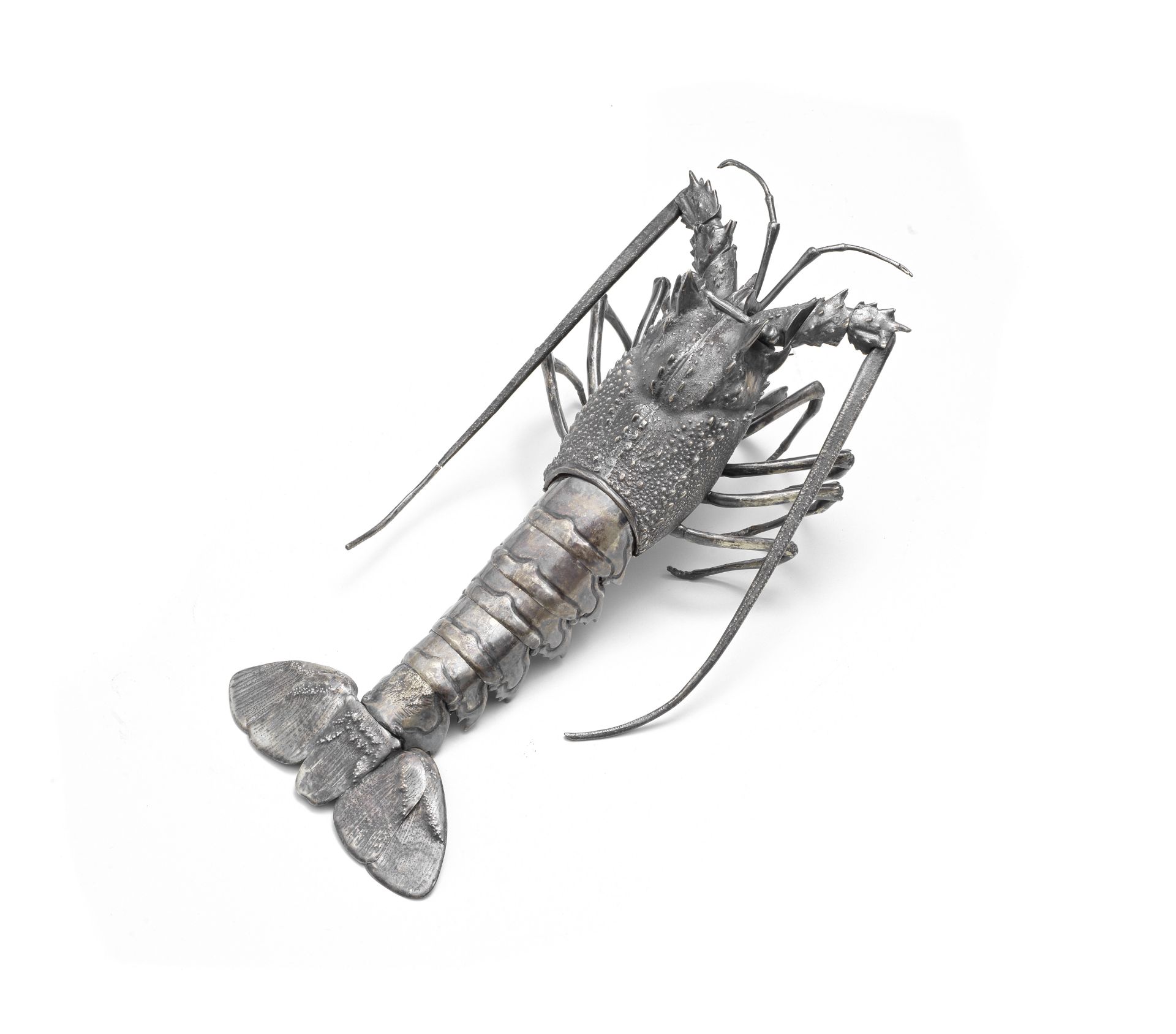 A LARGE SILVER JIZAI OKIMONO OF A SPINY LOBSTER Meiji era (1868-1912), late 19th/early 20th century