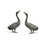 A PAIR OF BRONZE LIFE-SIZE MODELS OF GEESE Edo period (1615-1868), early/mid-19th century (2)