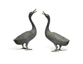 A PAIR OF BRONZE LIFE-SIZE MODELS OF GEESE Edo period (1615-1868), early/mid-19th century (2)