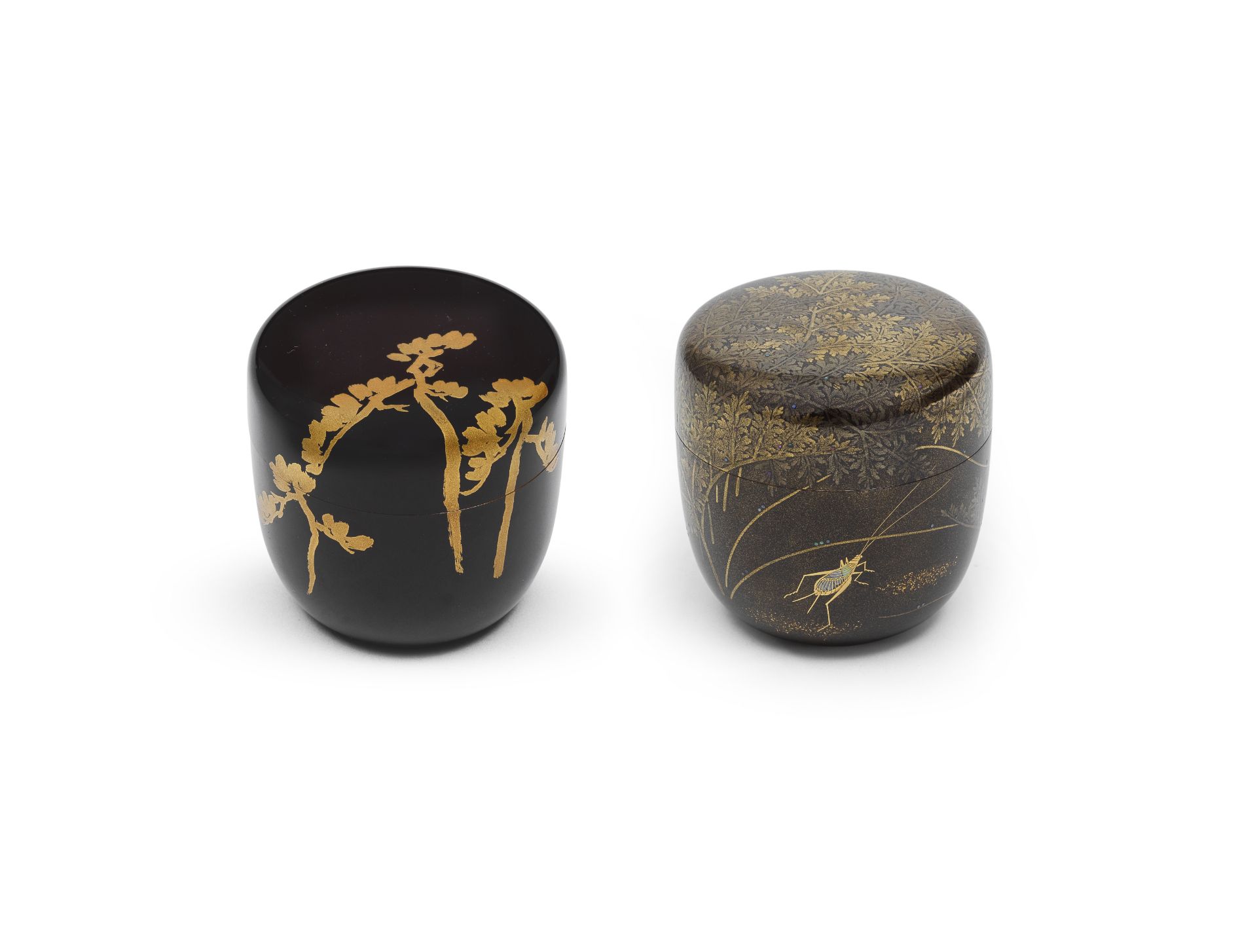 ONE BY SHINSAI (DATES UNKNOWN) AND ONE BY UCHIDA SOKAN (1883-1984) Two Lacquer Natsume (Tea Cadd...