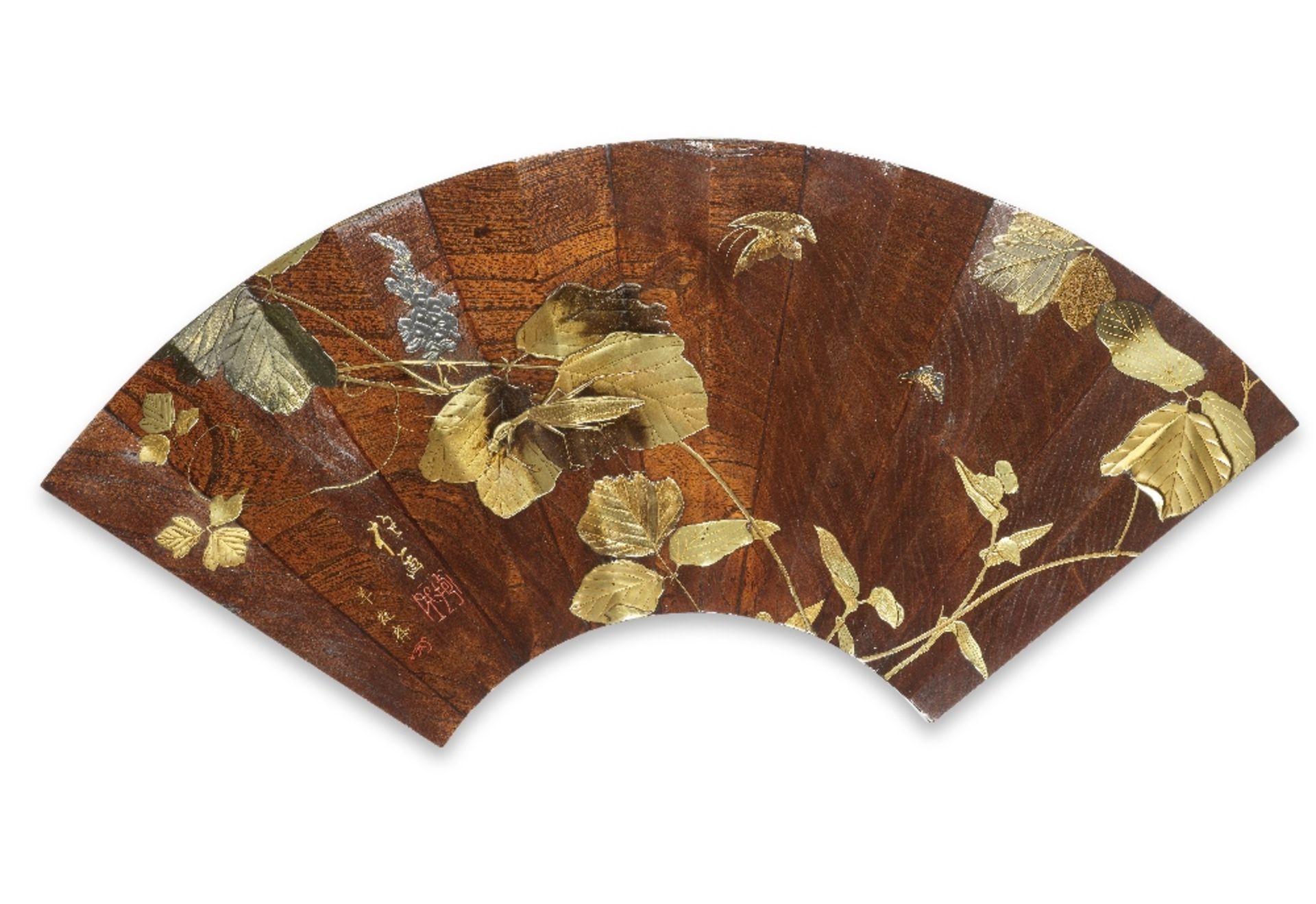AFTER HARA YOYUSAI (1772-1845/6) A Gold-Lacquered Wood Panel in the Form of an Ogi (Folding Fan)...