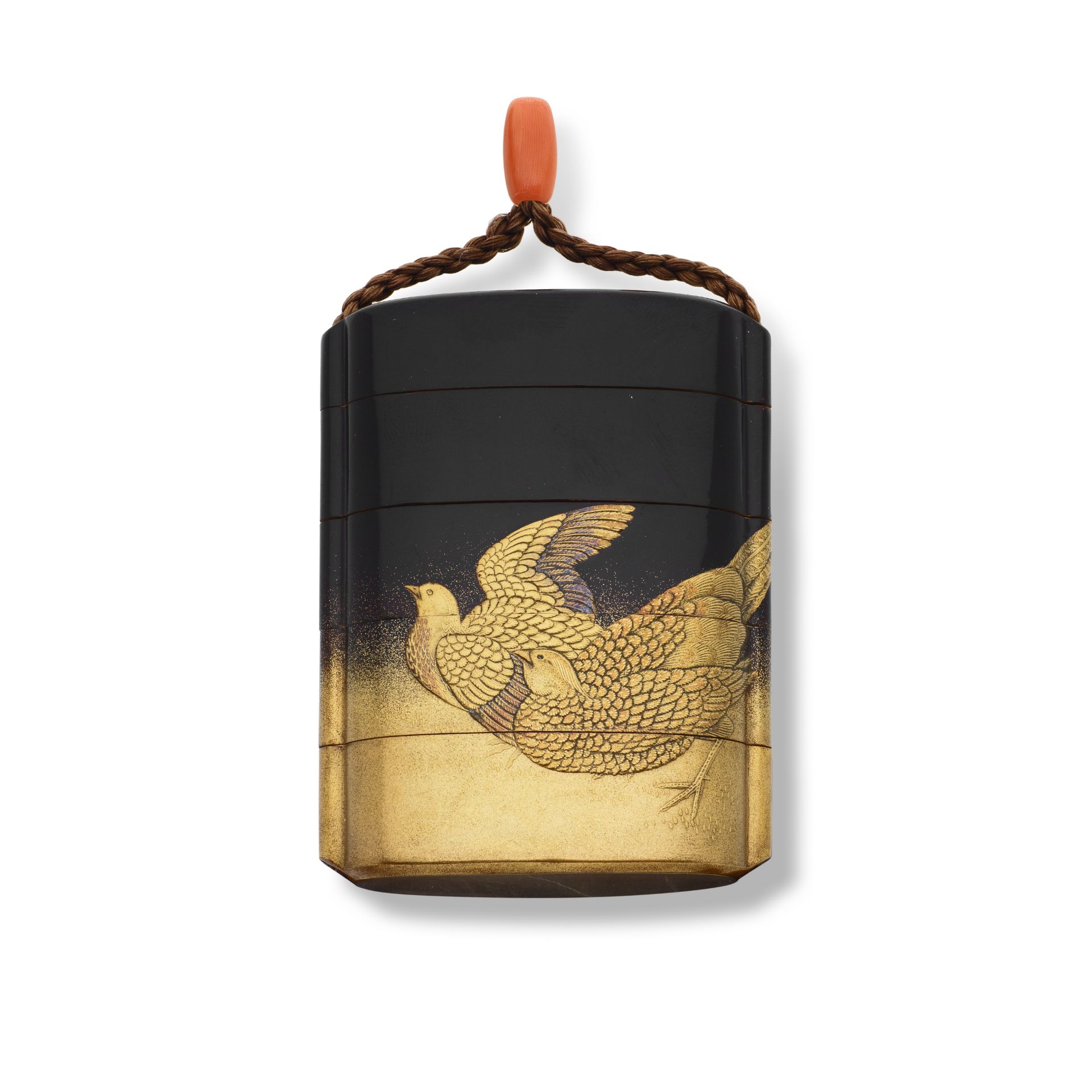 SHIOMI MASANARI LINEAGE A Black-and-Gold Lacquer Four-Case Inro Edo period (1615-1868), 19th cen...