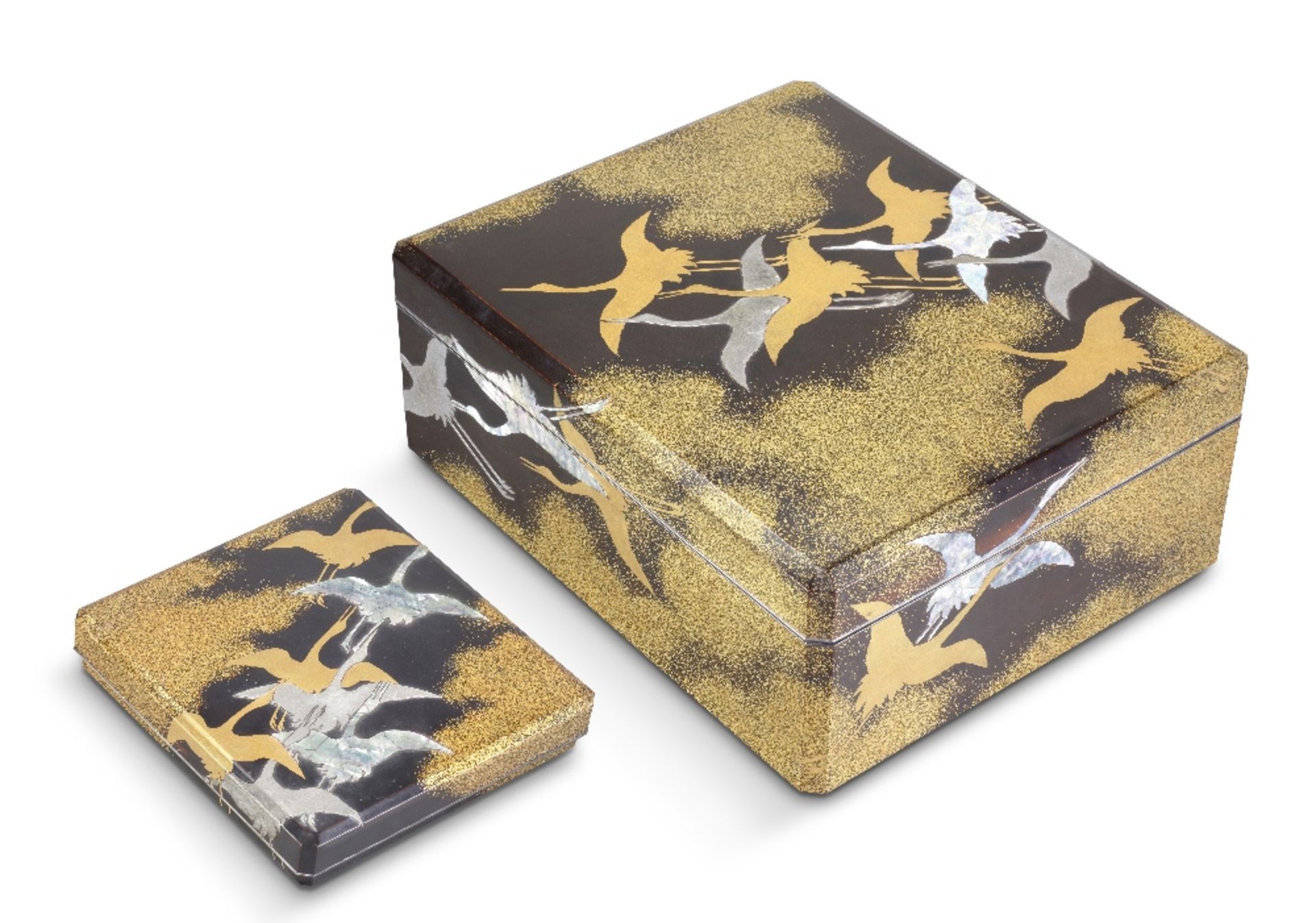 A GOLD AND BLACK-LACQUER MATCHING SET OF A RYOSHIBAKO (DOCUMENT BOX) AND SUZURIBAKO (BOX FOR WRI...