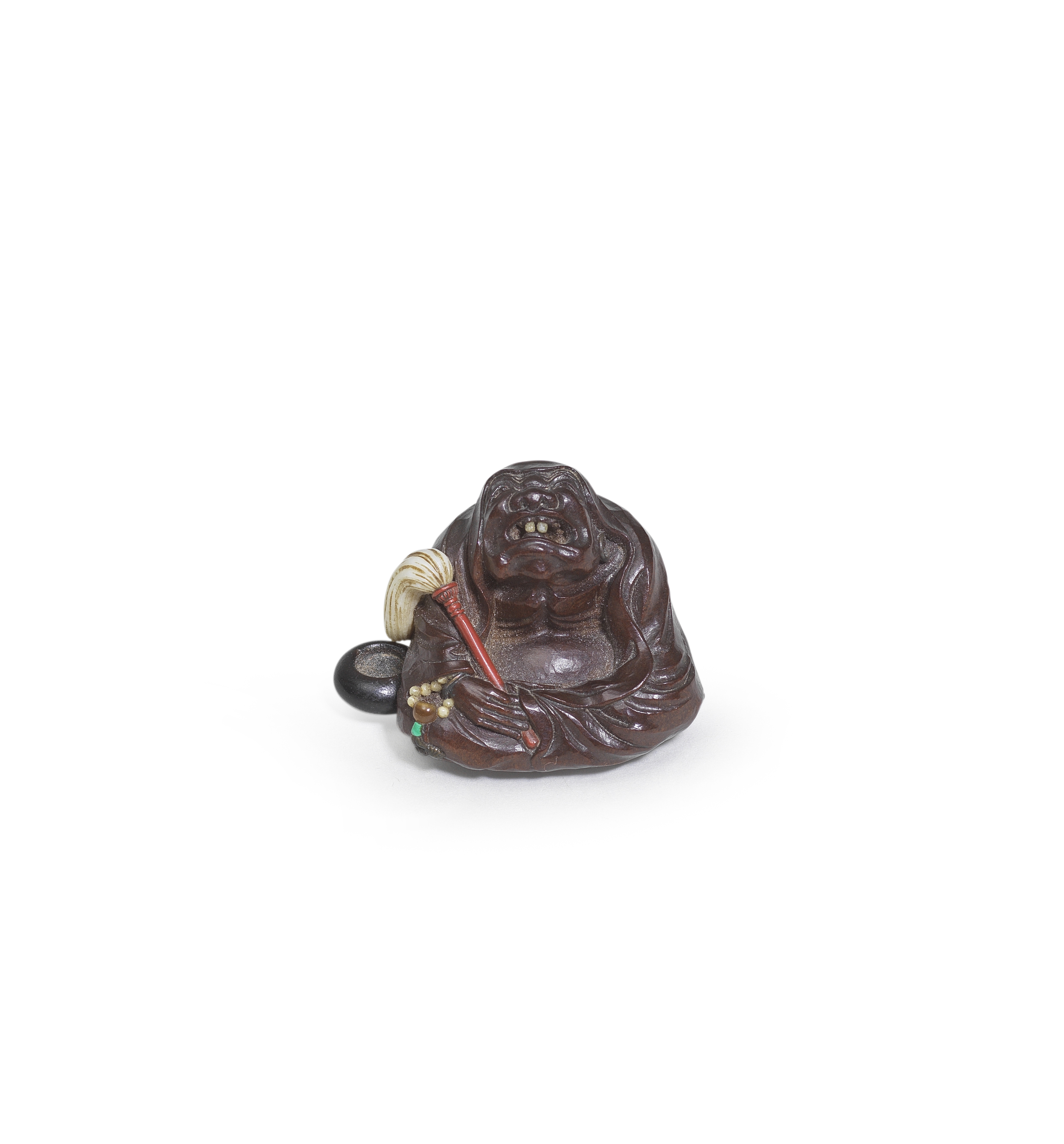 SUZUKI TOKOKU (1846-1913) An Inlaid Wood Netsuke of Daruma Meiji era (1868-1912), late 19th/ear...