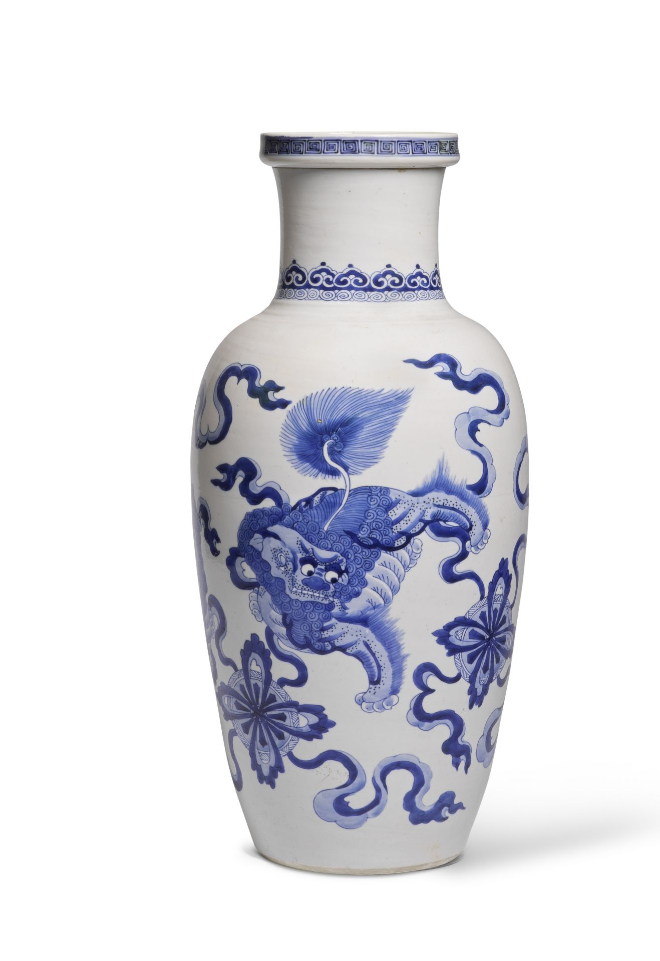 A BLUE AND WHITE 'BUDDHIST LIONS' BALUSTER VASE Kangxi