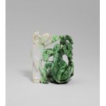 A JADEITE GROUP OF A FEMALE IMMORTAL AND A BOY Late Qing Dynasty