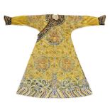 AN EXTREMELY RARE IMPERIAL YELLOW-GROUND EMBROIDERED SILK 'DRAGON' ROBE, JIFU Yongzheng