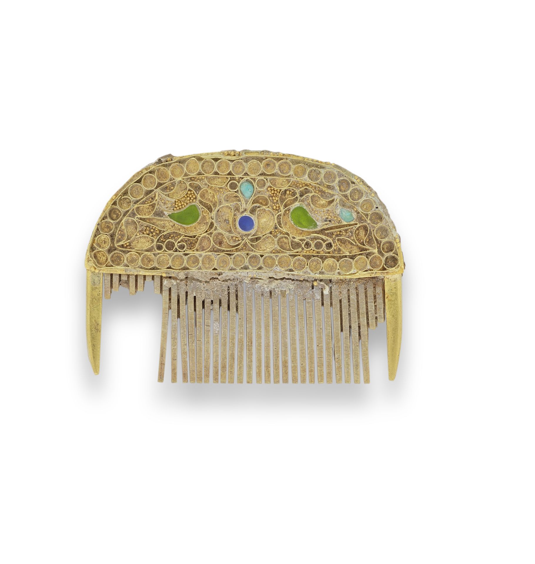 A RARE GOLD AND BONE-INLAID COMB Tang Dynasty or earlier