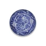 A BLUE AND WHITE 'DRAGON' SAUCER-DISH Qianlong seal mark and of the period