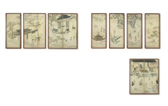 A SET OF EIGHT SILK EMBROIDERED FIGURAL PANELS Korea, 19th century (8)