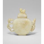 A MUGHAL-STYLE WHITE AND RUSSET JADE EWER AND COVER 18th century (2)