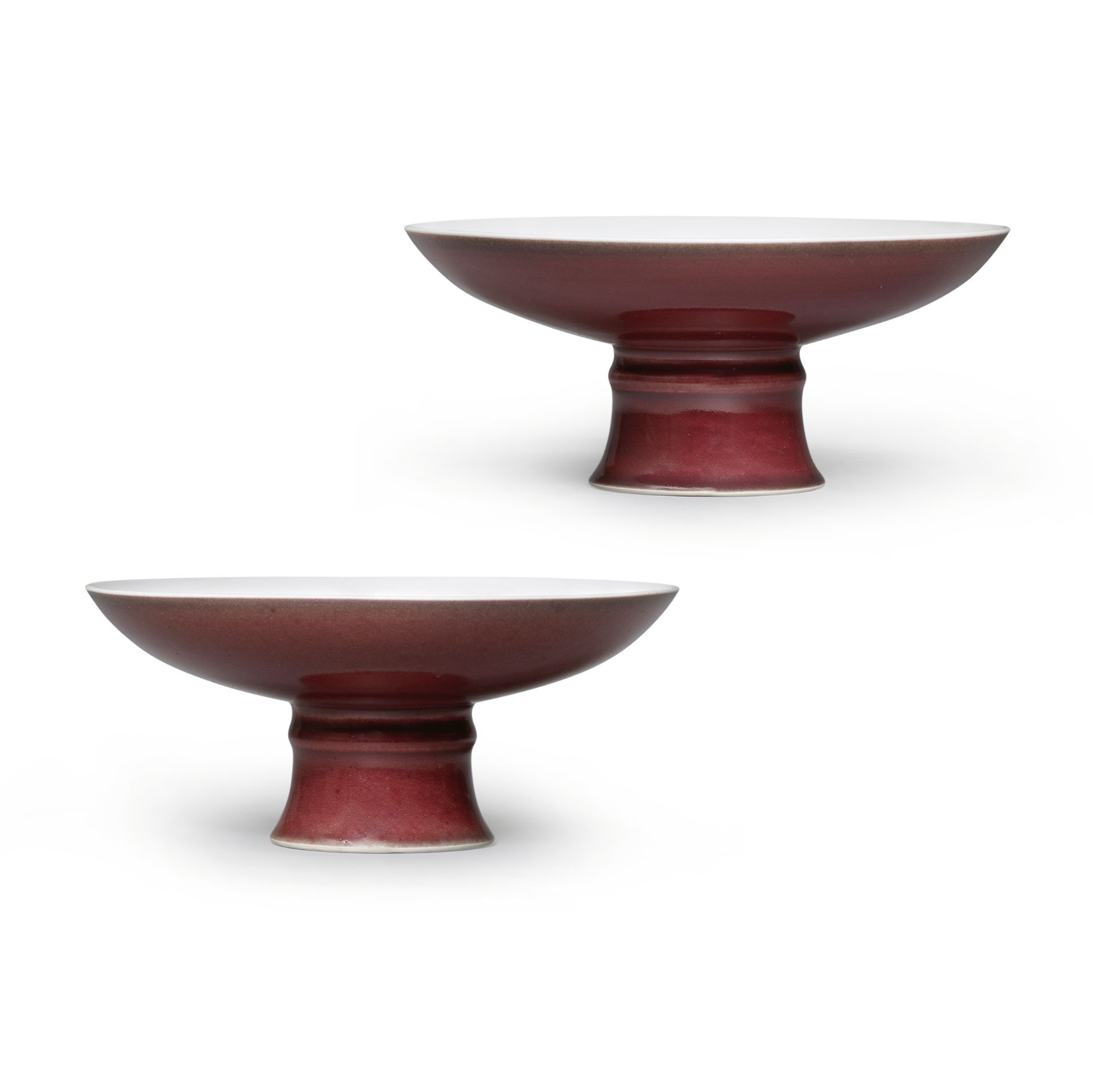 A PAIR OF RED-GLAZED STEM DISHES Qianlong seal marks and of the period (5)