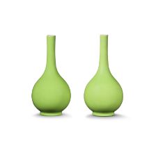 A PAIR OF LIME-GREEN-ENAMELLED BOTTLE VASES 18th century (2)